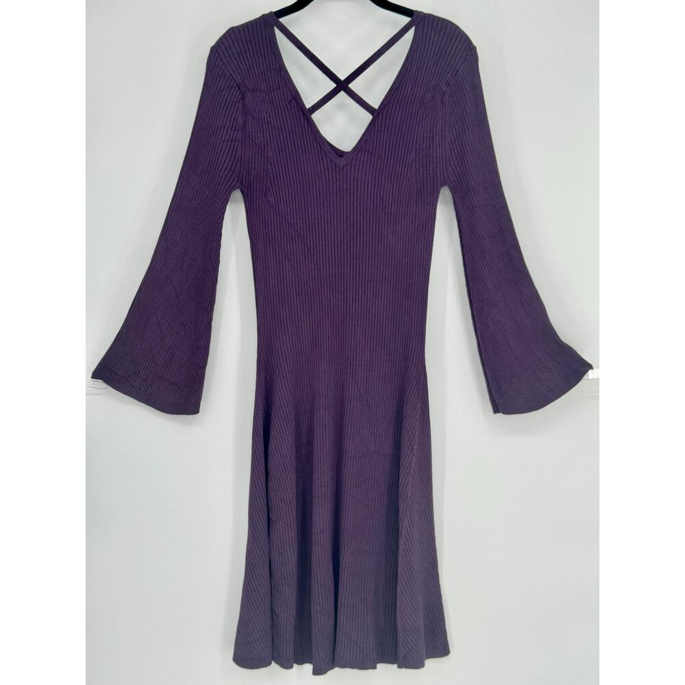 Versona Knit Bell Sleeve Criss Cross Back Plumb Color Dress Size S - Picture 2 of 4
